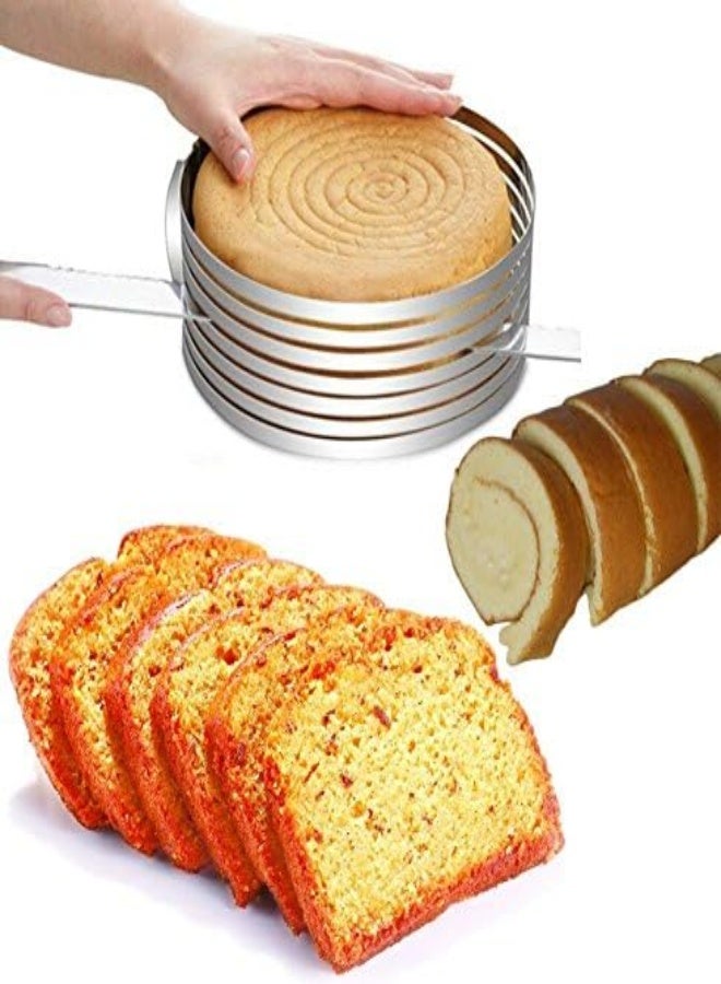 AKDC Dimiday Adjustable Round Bread Cake Cutter Slicer Stainless Steel Cake Cutter 7 Layers Slicer Mousse Ring Mould Baking Tool-Stainless Steel||L - Image 2
