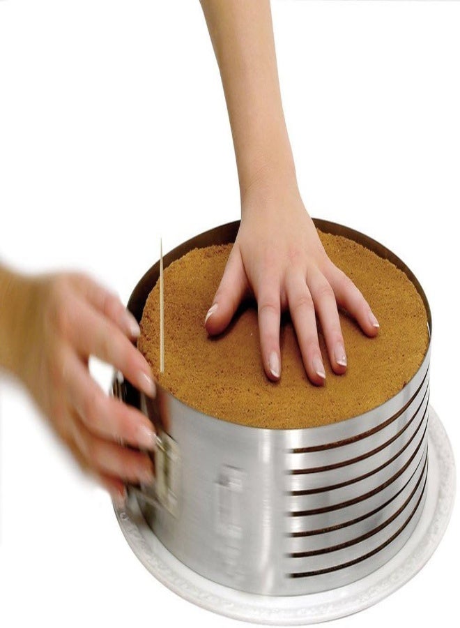 AKDC Dimiday Adjustable Round Bread Cake Cutter Slicer Stainless Steel Cake Cutter 7 Layers Slicer Mousse Ring Mould Baking Tool-Stainless Steel||L - Image 4