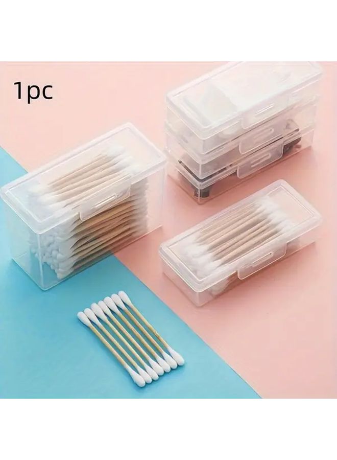 1pc Clear Small Plastic Travel Storage Box With Lid Portable Organizer For Toothpicks Swabs Makeup Brushes And More Compact Durable Design For Home And Travel - Image 1