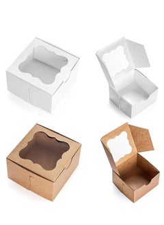Premify 20 Cardboard White & Brown Bakery Boxes with Clear Window,(4x4x2.5inch) SQUARE Kraft PAPER GIFT Pie Cookie BAKERS Cake Box with Natural Disposable Storage, Transport Of Your Creations  - Image 1
