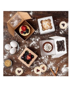 Premify 20 Cardboard White & Brown Bakery Boxes with Clear Window,(4x4x2.5inch) SQUARE Kraft PAPER GIFT Pie Cookie BAKERS Cake Box with Natural Disposable Storage, Transport Of Your Creations  - Image 2