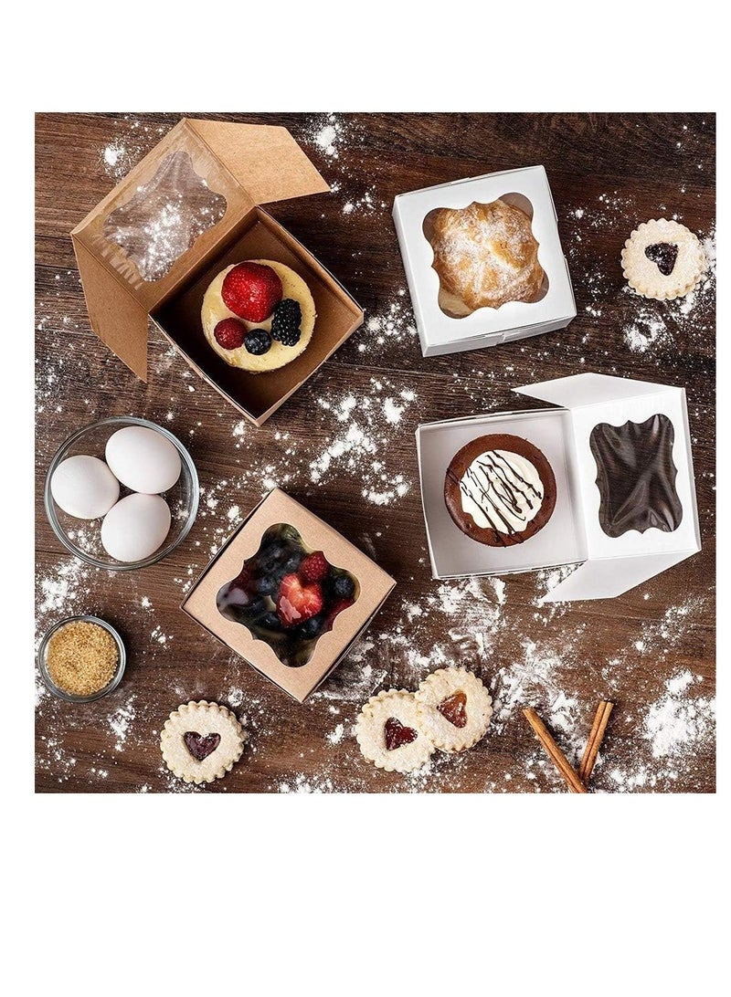 Premify 20 Cardboard White & Brown Bakery Boxes with Clear Window,(4x4x2.5inch) SQUARE Kraft PAPER GIFT Pie Cookie BAKERS Cake Box with Natural Disposable Storage, Transport Of Your Creations  - Image 2