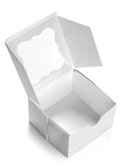 Premify 20 Cardboard White & Brown Bakery Boxes with Clear Window,(4x4x2.5inch) SQUARE Kraft PAPER GIFT Pie Cookie BAKERS Cake Box with Natural Disposable Storage, Transport Of Your Creations  - Image 4