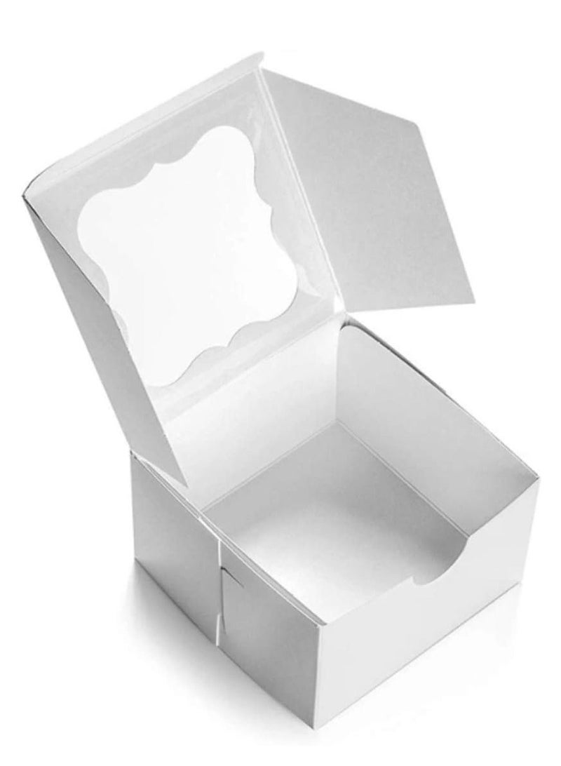 Premify 20 Cardboard White & Brown Bakery Boxes with Clear Window,(4x4x2.5inch) SQUARE Kraft PAPER GIFT Pie Cookie BAKERS Cake Box with Natural Disposable Storage, Transport Of Your Creations  - Image 4