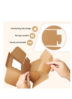 Premify 20 Cardboard White & Brown Bakery Boxes with Clear Window,(4x4x2.5inch) SQUARE Kraft PAPER GIFT Pie Cookie BAKERS Cake Box with Natural Disposable Storage, Transport Of Your Creations  - Image 5
