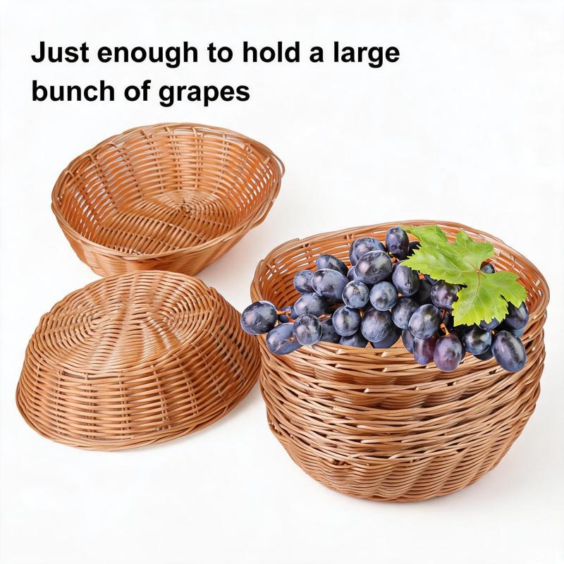 Woven Storage Baskets: 30 Brown Oval Polyethylene Baskets - Durable Construction Ventilated Open-Weave Design - Decorative Storage Baskets for Home Restaurant Pantry Party Use - Image 4