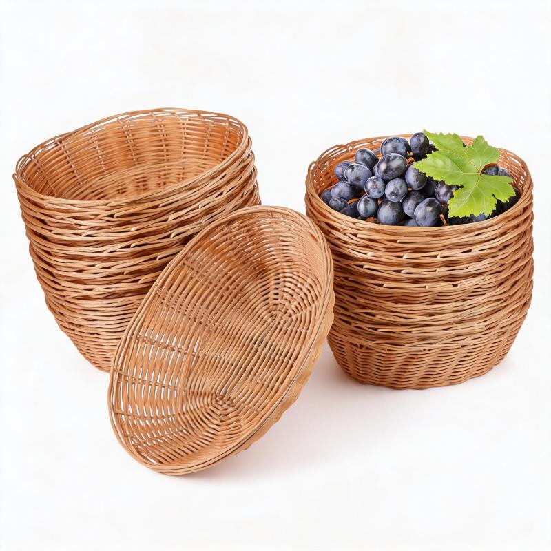 Woven Storage Baskets: 30 Brown Oval Polyethylene Baskets - Durable Construction Ventilated Open-Weave Design - Decorative Storage Baskets for Home Restaurant Pantry Party Use - Image 1