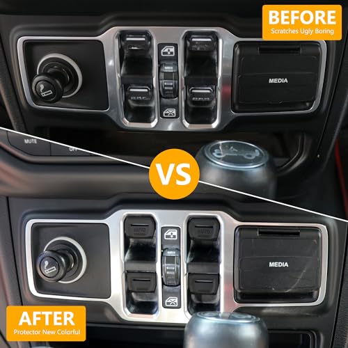 RERPRO Center Console Window Button Switch Cover Trim Compatible with 2018-2024 2025 Jeep Wrangler JL 2/4 Door 4XE Gladiator JT Interior Accessories Paint Guard Decoration ABS Blade Matte Black - Image 2