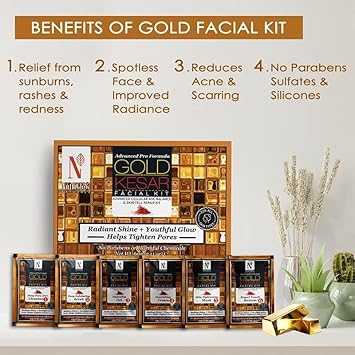 NUTRIGLOW NATURALS Advanced Pro Formula Gold Kesar Facial Kit for Glowing Skin Cleanup Kit for Radiant Shine Helps Tighten Pores 60gm Multicolor - Image 4