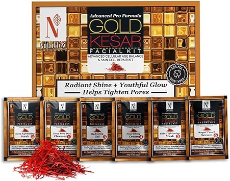 NUTRIGLOW NATURALS Advanced Pro Formula Gold Kesar Facial Kit for Glowing Skin Cleanup Kit for Radiant Shine Helps Tighten Pores 60gm Multicolor - Image 1