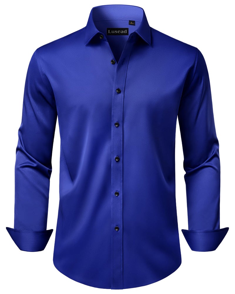 Lusead Royal Blue Mens Dress Shirts Long Sleeve Stretch Slim Fit Casual Formal Party Concert Formal Button Down Shirt - Image 1
