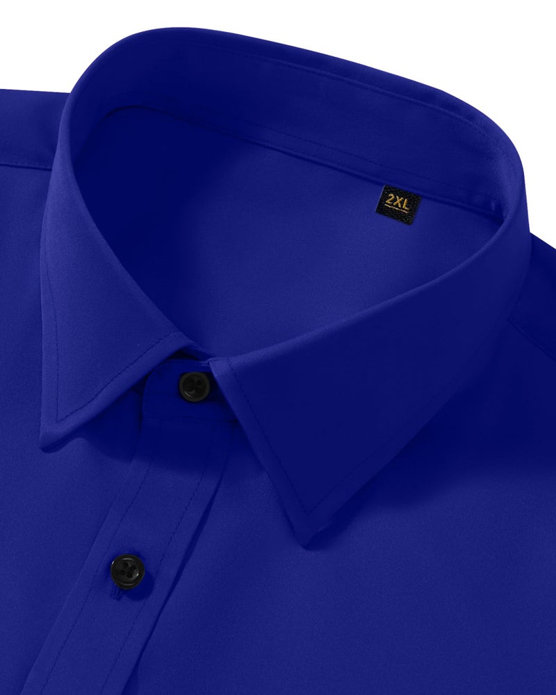 Lusead Royal Blue Mens Dress Shirts Long Sleeve Stretch Slim Fit Casual Formal Party Concert Formal Button Down Shirt - Image 3