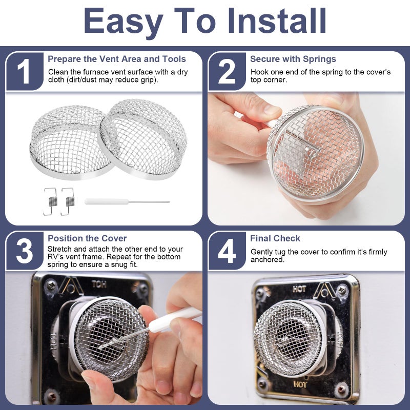 Wadoy RV Furnace Vent Screen for Water Heater Vent Cover, RV Bugs Screen, Flying Insect Screen, Stainless Steel Mesh with Installation Tool - Image 5