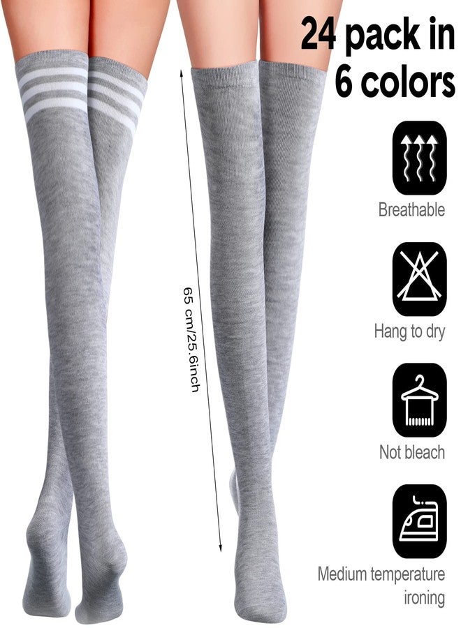 JaGely 24 Pairs Thigh High Socks for Women Over the Knee Socks Long Thigh High Stocking for Women Leg Warmer Daily Wear Cosplay, 2 Styles and 6 Colors - Image 2