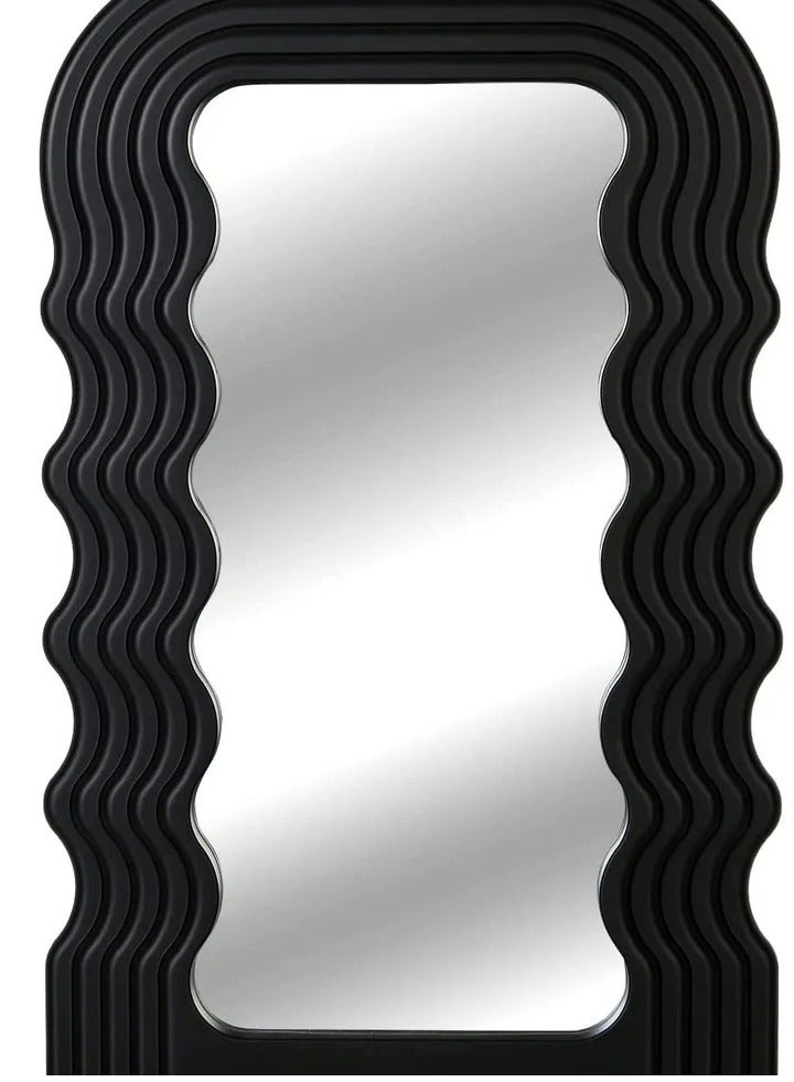 Aesthetic Wave Pattern Irregular Frame Mirror, Decorative Desk Wall Mirror for Living Room Bedroom Hallway Home Decor (Black) - Image 1