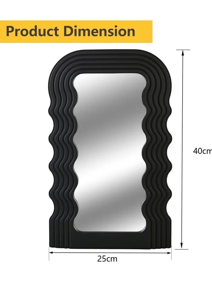 Aesthetic Wave Pattern Irregular Frame Mirror, Decorative Desk Wall Mirror for Living Room Bedroom Hallway Home Decor (Black) - Image 3