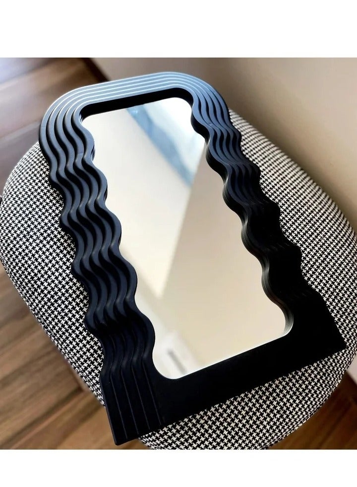 Aesthetic Wave Pattern Irregular Frame Mirror, Decorative Desk Wall Mirror for Living Room Bedroom Hallway Home Decor (Black) - Image 5