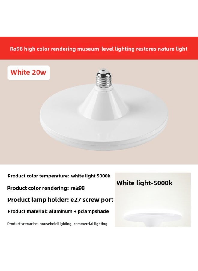 Generic - Full Spectrum Flying Saucer Lamp Home E27 Screw Led Super Bright Energy-saving Lamp Three-color Variable Light Eye Protection Bulb Warm Light Indoor-Specifications:Full Spectrum [eye Protection Ra98] White Model—20w—white Light - Image 1