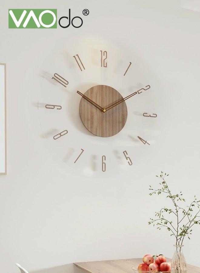 فاو دو ساعة حائط 13.8 بوصة، ساعة زجاجية معلقة صامتة لا تصدر صوتًا، ساعة زخرفية تعمل بالبطارية، ساعة خشبية بأرقام كبيرة للفصول الدراسية والمكاتب وغرف المعيشة وغرف النوم - Image 2