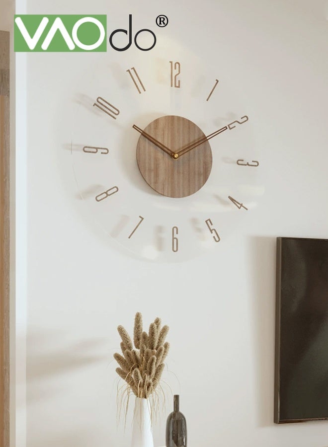 فاو دو ساعة حائط 13.8 بوصة، ساعة زجاجية معلقة صامتة لا تصدر صوتًا، ساعة زخرفية تعمل بالبطارية، ساعة خشبية بأرقام كبيرة للفصول الدراسية والمكاتب وغرف المعيشة وغرف النوم - Image 1
