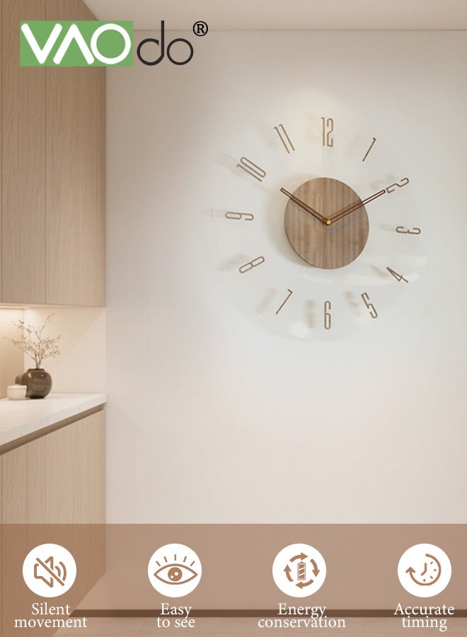 فاو دو ساعة حائط 13.8 بوصة، ساعة زجاجية معلقة صامتة لا تصدر صوتًا، ساعة زخرفية تعمل بالبطارية، ساعة خشبية بأرقام كبيرة للفصول الدراسية والمكاتب وغرف المعيشة وغرف النوم - Image 5