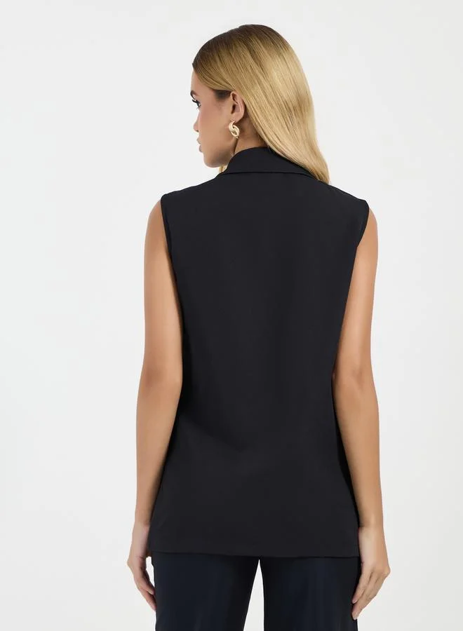 Styli Notch Collar Longline Wrap Waistcoat