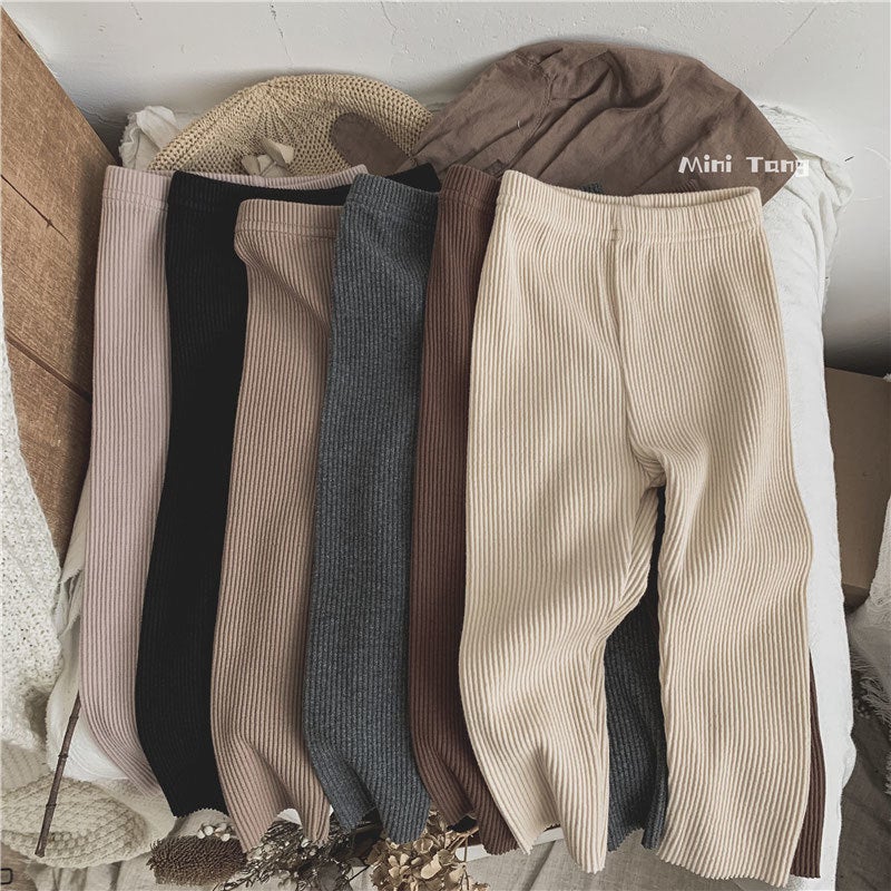 Basic Essentials ~ Children'S Ribbed Elastic Slim Leggings Unisex Baby Solid Color Long Pants Autumn Winter Trendy - Image 4