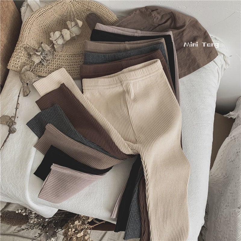 Basic Essentials ~ Children'S Ribbed Elastic Slim Leggings Unisex Baby Solid Color Long Pants Autumn Winter Trendy - Image 2