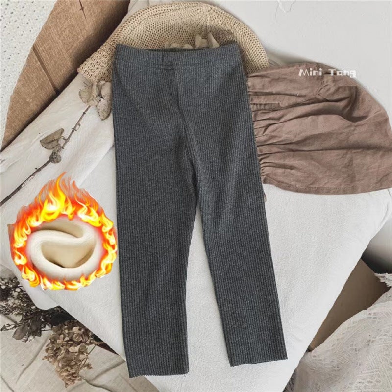 Basic Essentials ~ Children'S Ribbed Elastic Slim Leggings Unisex Baby Solid Color Long Pants Autumn Winter Trendy - Image 1
