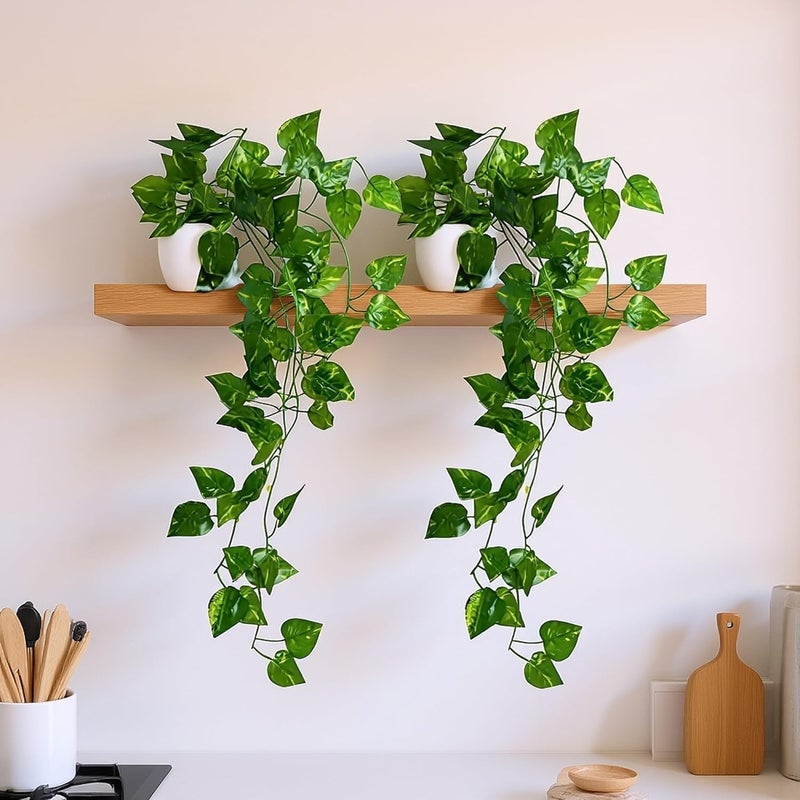 fancymart Pack of 2 Artificial Vine Plants with Small Pot (45 cm) – Natural Touch & Feel Hanging/Falling Greenery for Home & Office Décor - Image 1