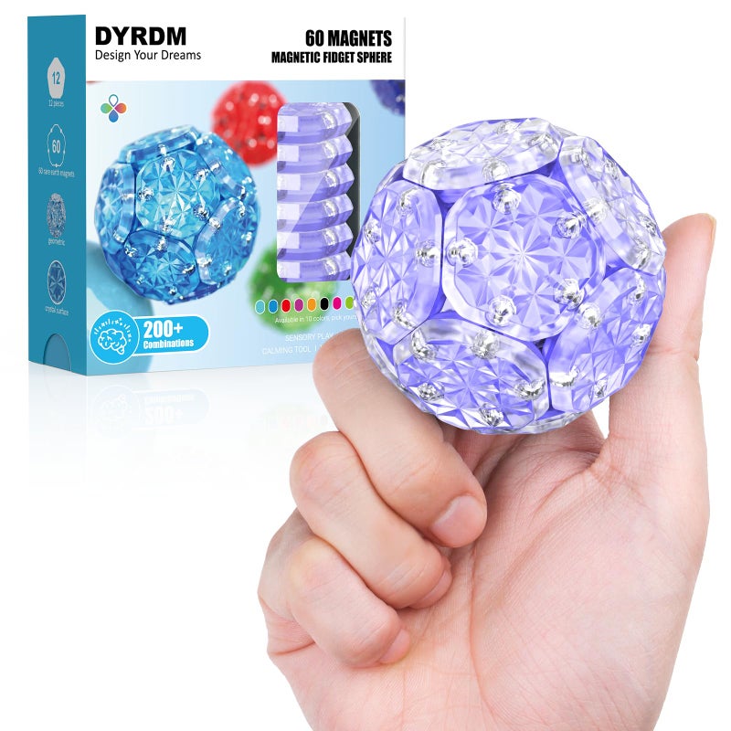 DYRDM Magnetic Fidget Sphere 12 PCS 200 Combinations with Magnet Blocks Magnetic Fidget Toys Sensory Balls Desk Toys for Adults Teens 14 Stress Relief Gift Stocking Stuffers Light Purple - Image 3