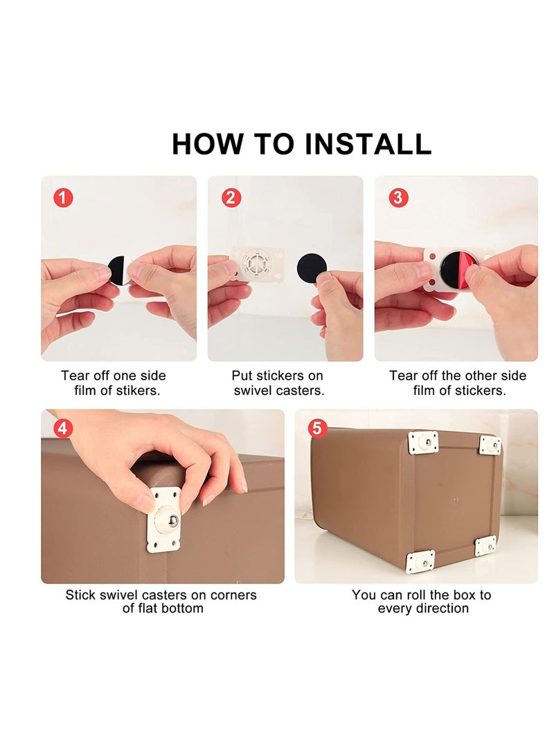 4 Pieces Self Adhesive Casters Mini Swivel Wheels 360 Degree Swivel Wheels Stainless Steel Material Handling Board Casters Adhesive Pulleys for Boxes Trash Can Small Furniture Cabinets - Image 3