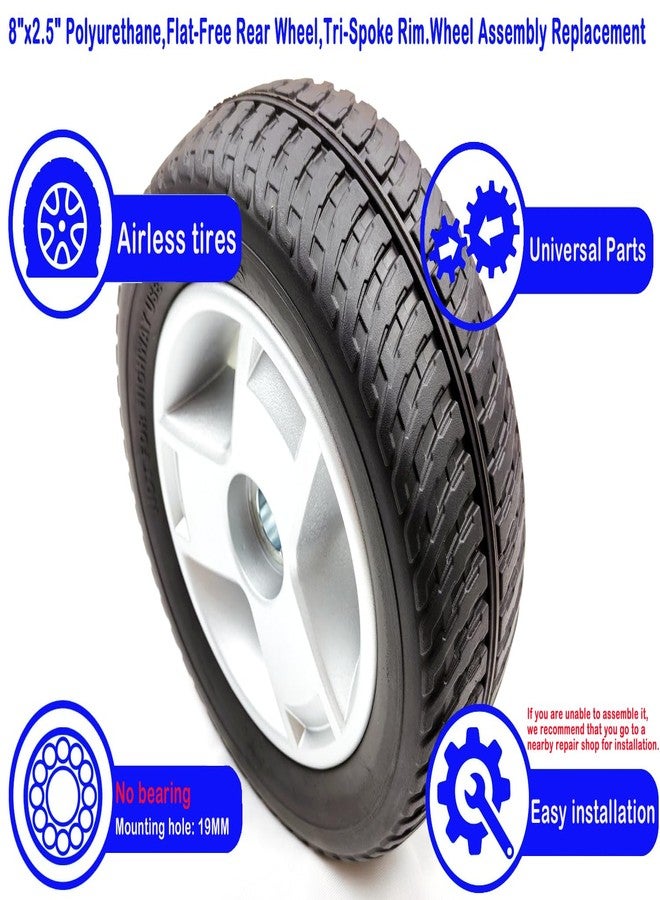 ForconMed Mobility scooter replacement wheel,8"x2.5"Flat-Free Rear Wheel,Tri-Spoke Rim for Go-Go LX (S54LX) & Endurance Li (S54LXLIT) Mobility Scooters (WHL125423),Silver+Black,1Pr - Image 2