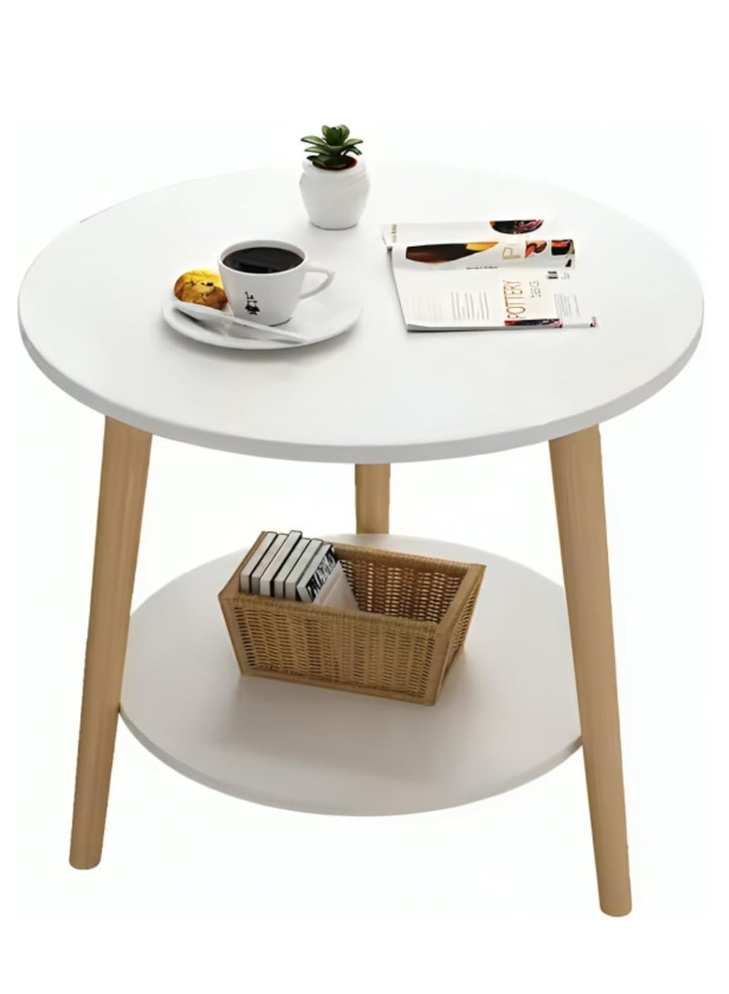 Maanys 2-Layer Round Coffee Table, 60*60cm Small Sofa Side Table with Storge Shelf, Easy Assembly, Ideal for Living Room or Bedroom - Image 2