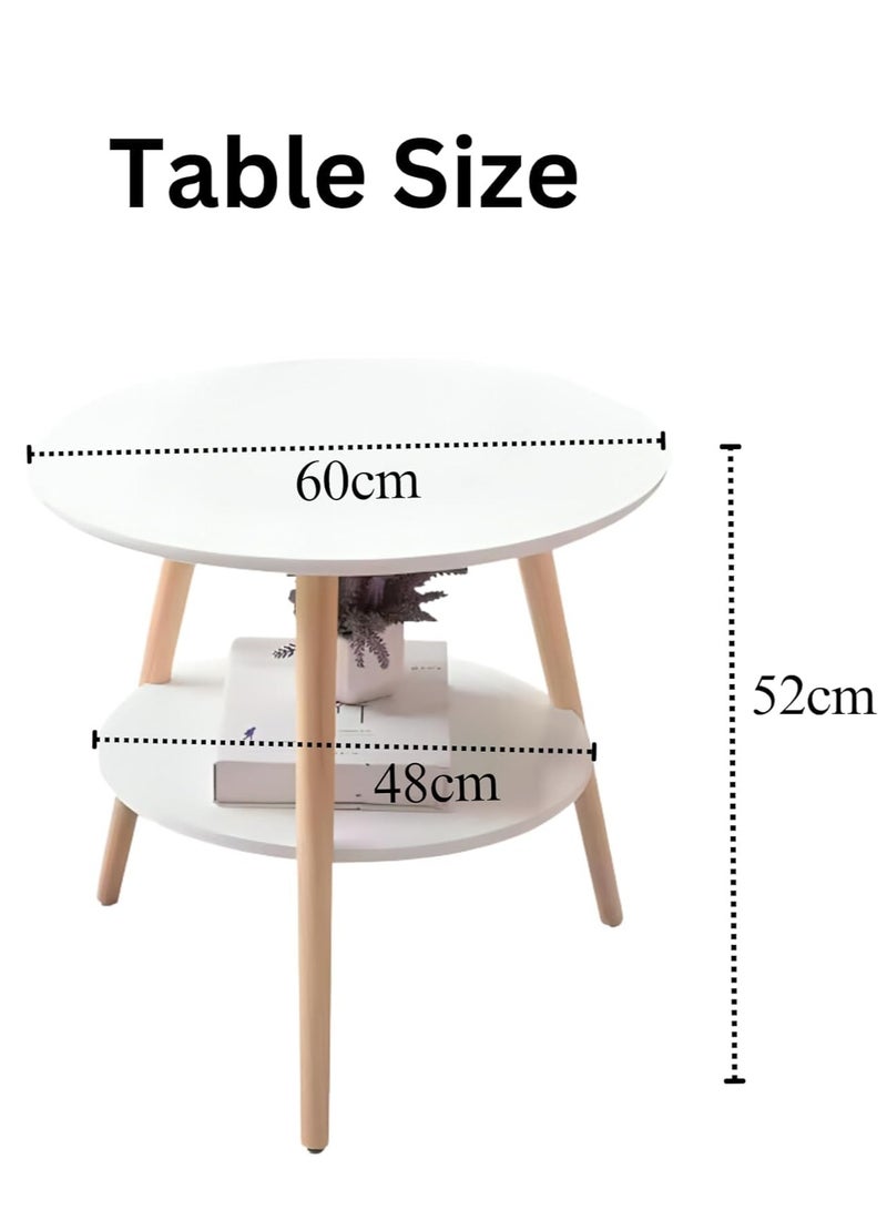 Maanys 2-Layer Round Coffee Table, 60*60cm Small Sofa Side Table with Storge Shelf, Easy Assembly, Ideal for Living Room or Bedroom - Image 3