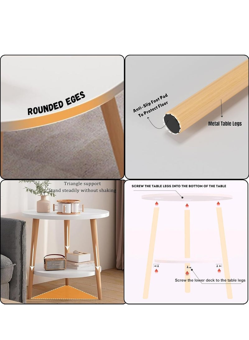 Maanys 2-Layer Round Coffee Table, 60*60cm Small Sofa Side Table with Storge Shelf, Easy Assembly, Ideal for Living Room or Bedroom - Image 4
