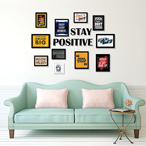 RANDOM Photo Frame For Wall Set of 10 3D Collage photo frames with STAY POSITIVE Plaque For Home decoration | wall decoration | Wall Decor | Home Decor Items (Black) (STAY POSITIVE) - Image 2