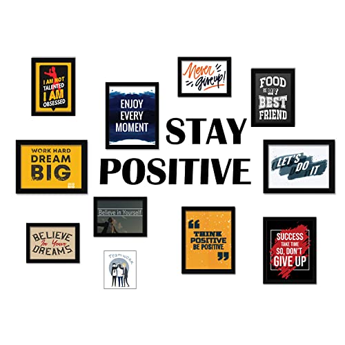 RANDOM Photo Frame For Wall Set of 10 3D Collage photo frames with STAY POSITIVE Plaque For Home decoration | wall decoration | Wall Decor | Home Decor Items (Black) (STAY POSITIVE) - Image 1