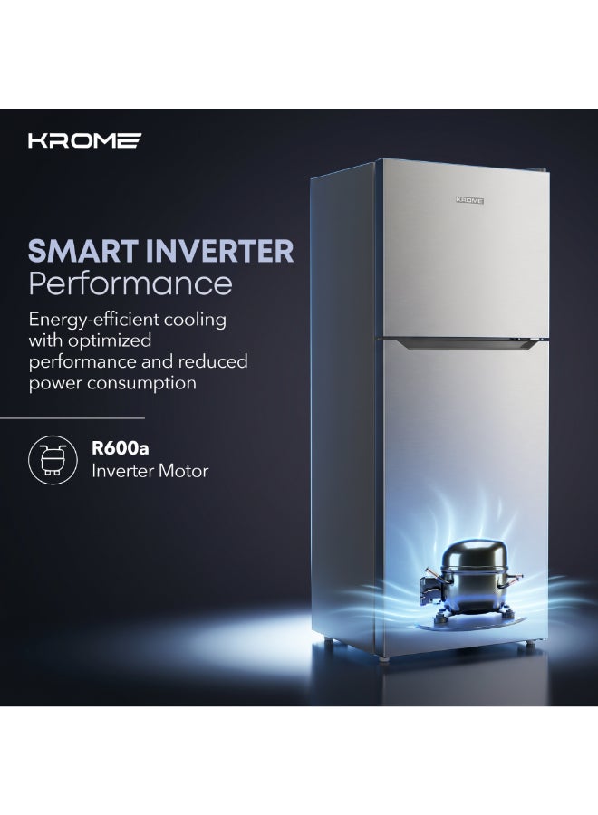 KROME 460L Gross / 298L Net Top Mount Refrigerator – Smart Inverter Compressor, Total No-Frost, Stainless Steel Grey/Silver VCM Finish (KR-RFF460SSK1) KR-RFF460SSK1 grey/ silver - Image 5