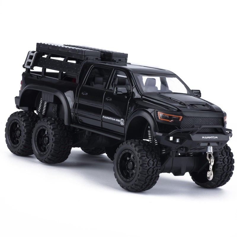 FRJV Pickup Truck Toy 124 Diecast Trucks Mammoth Model Car KitsMetal Toy Truck Suitable for Kids and Car CollectionPull Back Cars with Light and SoundTrucks for Kids Ages 48Black - Image 3