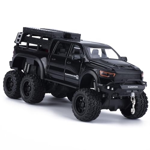 FRJV Pickup Truck Toy 124 Diecast Trucks Mammoth Model Car KitsMetal Toy Truck Suitable for Kids and Car CollectionPull Back Cars with Light and SoundTrucks for Kids Ages 48Black - Image 1