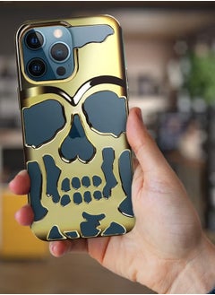 Blue Sky iPhone 12 Pro Max Case 3D Hollow Skull Breathable Phone Case Luxury Plating Colorful Matte Shockproof Cover Ultra Thin Full Surround Anti-Fall Case Yellow  - Image 3