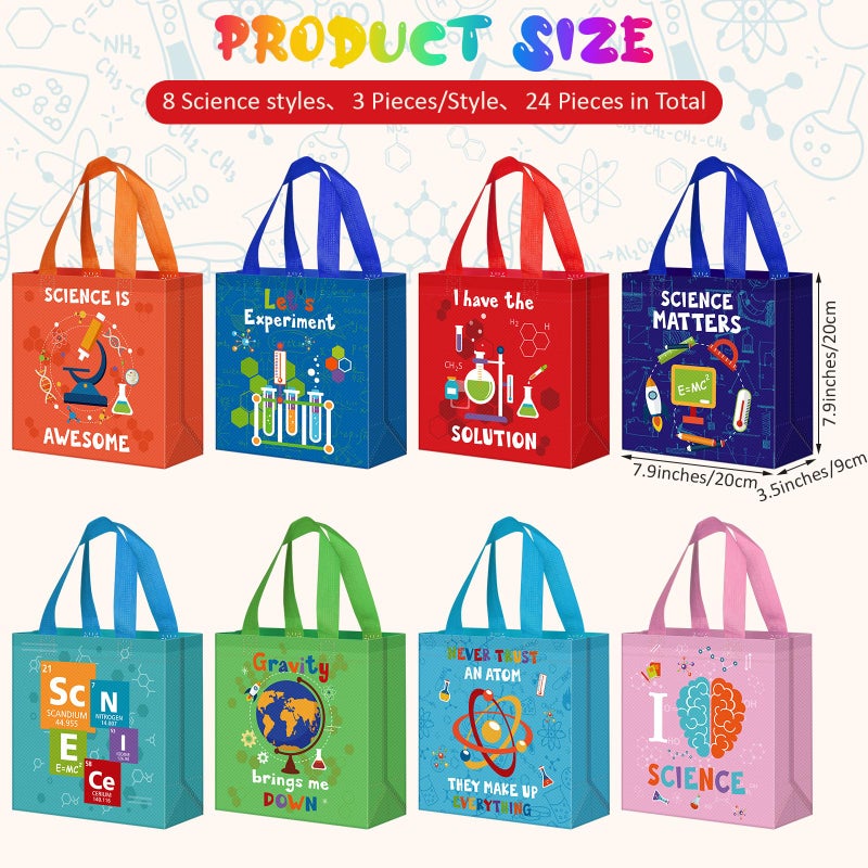 Sanwuta 24 Pcs Science Party Favor Bags Goodie Gift Treat Bag with Handles for Kids Students Party Supplies(Colorful) - Image 2