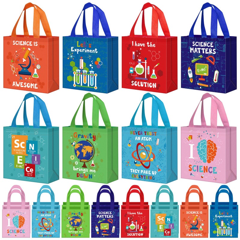 Sanwuta 24 Pcs Science Party Favor Bags Goodie Gift Treat Bag with Handles for Kids Students Party Supplies(Colorful) - Image 1