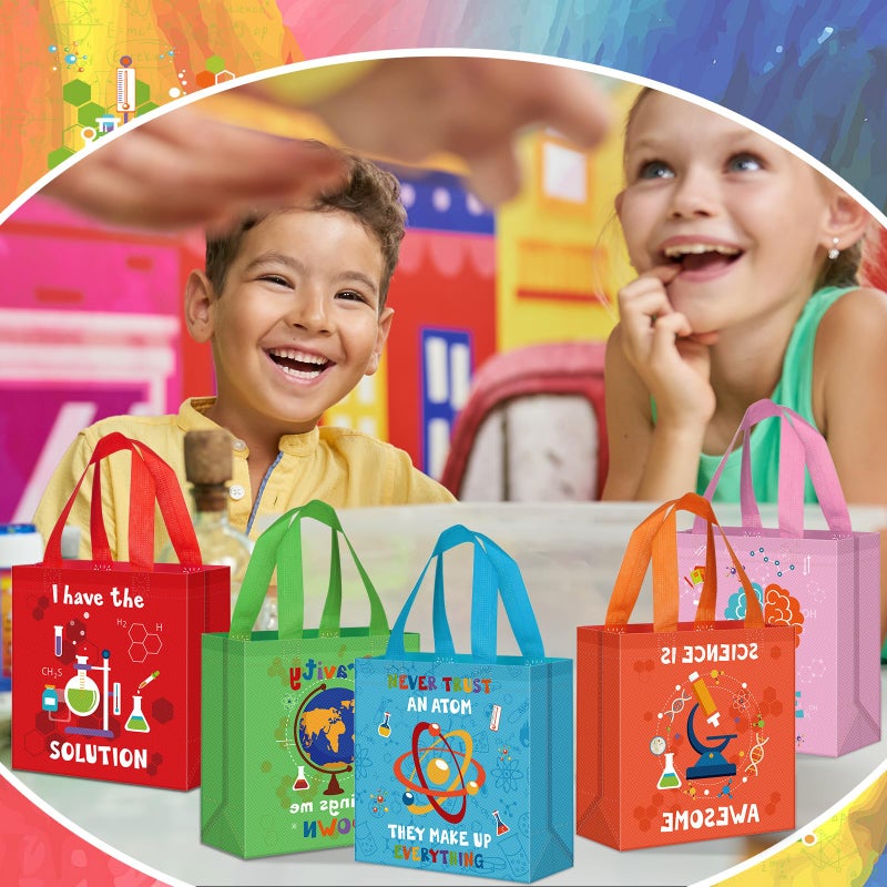 Sanwuta 24 Pcs Science Party Favor Bags Goodie Gift Treat Bag with Handles for Kids Students Party Supplies(Colorful) - Image 5