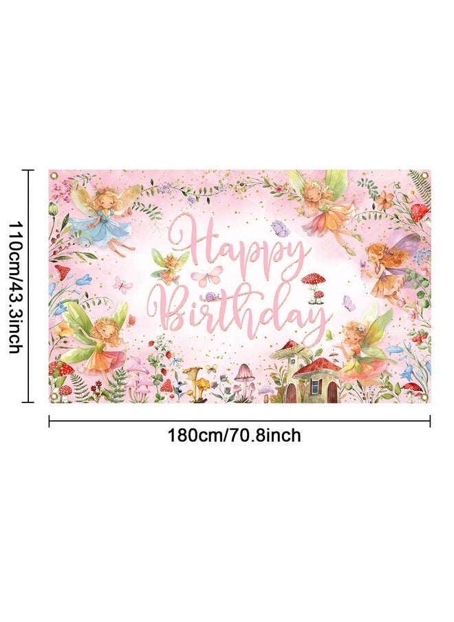 Mocsicka Mocsicka Fairy Birthday Backdrop Banner Pink Little Fairy Happy Birthday Party Decorations Banner for Girls Spring Magic Forest Princess Birthday Photography Backrgound (Pink, 70.8 x 43.3 Inch)  - Image 2