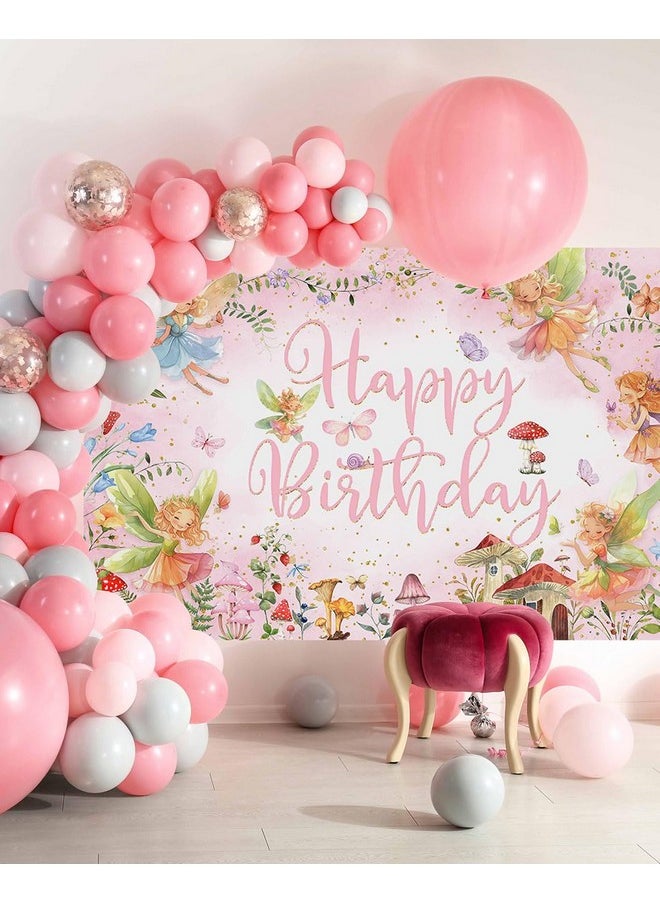 Mocsicka Mocsicka Fairy Birthday Backdrop Banner Pink Little Fairy Happy Birthday Party Decorations Banner for Girls Spring Magic Forest Princess Birthday Photography Backrgound (Pink, 70.8 x 43.3 Inch)  - Image 5