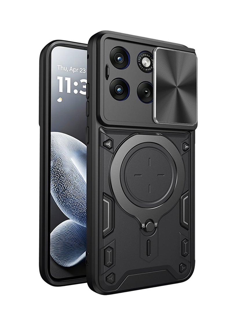 غطاء هاتف لـ Motorola Edge 70 Fusion مع غطاء للكاميرا وحامل حلقي، وحامل سيارة مغناطيسي متوافق، وغطاء واقي صلب من الخلف وحواف ناعمة مقاوم للصدمات - Image 1