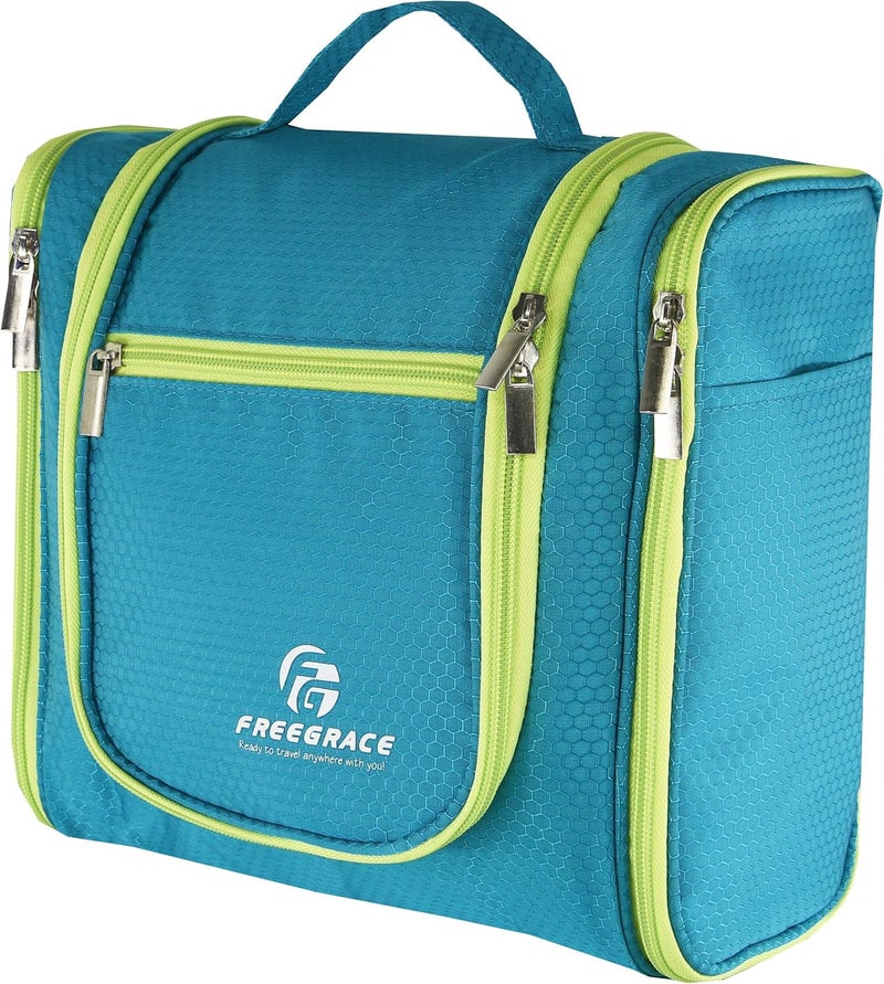 Freegrace Hanging Toiletry Bag Extra Large Capacity | Premium Travel Organizer Bags For Men And Women | Durable Waterproof Nylon Bathroom, Shower, Makeup Bag For Toiletries, Cosmetics, Brushes (Aquamarine) - Image 1