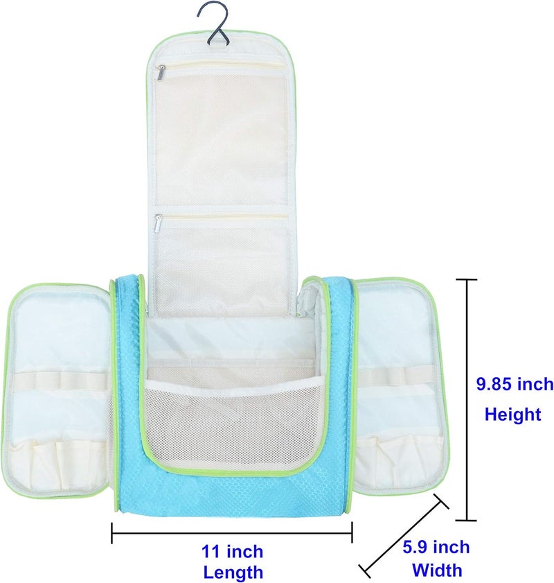 Freegrace Hanging Toiletry Bag Extra Large Capacity | Premium Travel Organizer Bags For Men And Women | Durable Waterproof Nylon Bathroom, Shower, Makeup Bag For Toiletries, Cosmetics, Brushes (Aquamarine) - Image 2